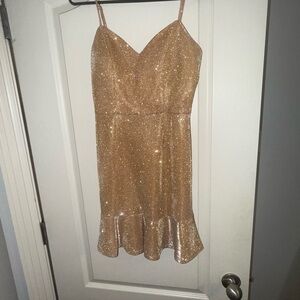 Sparkling Gold Spaghetti Strap Dress